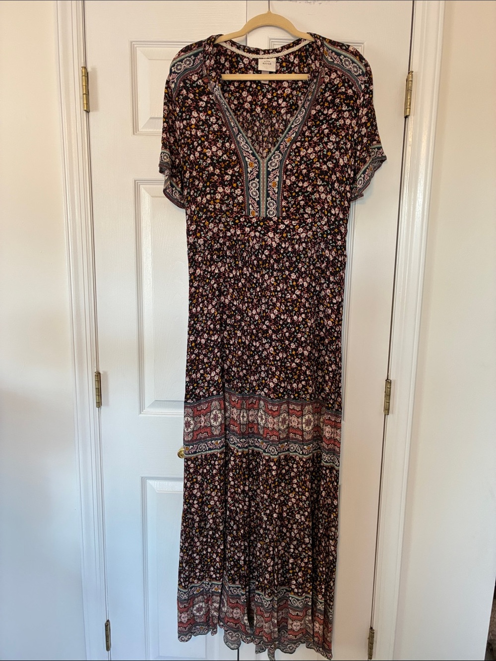 Knox Rose Black Floral Pattern Maxi Dress, size L